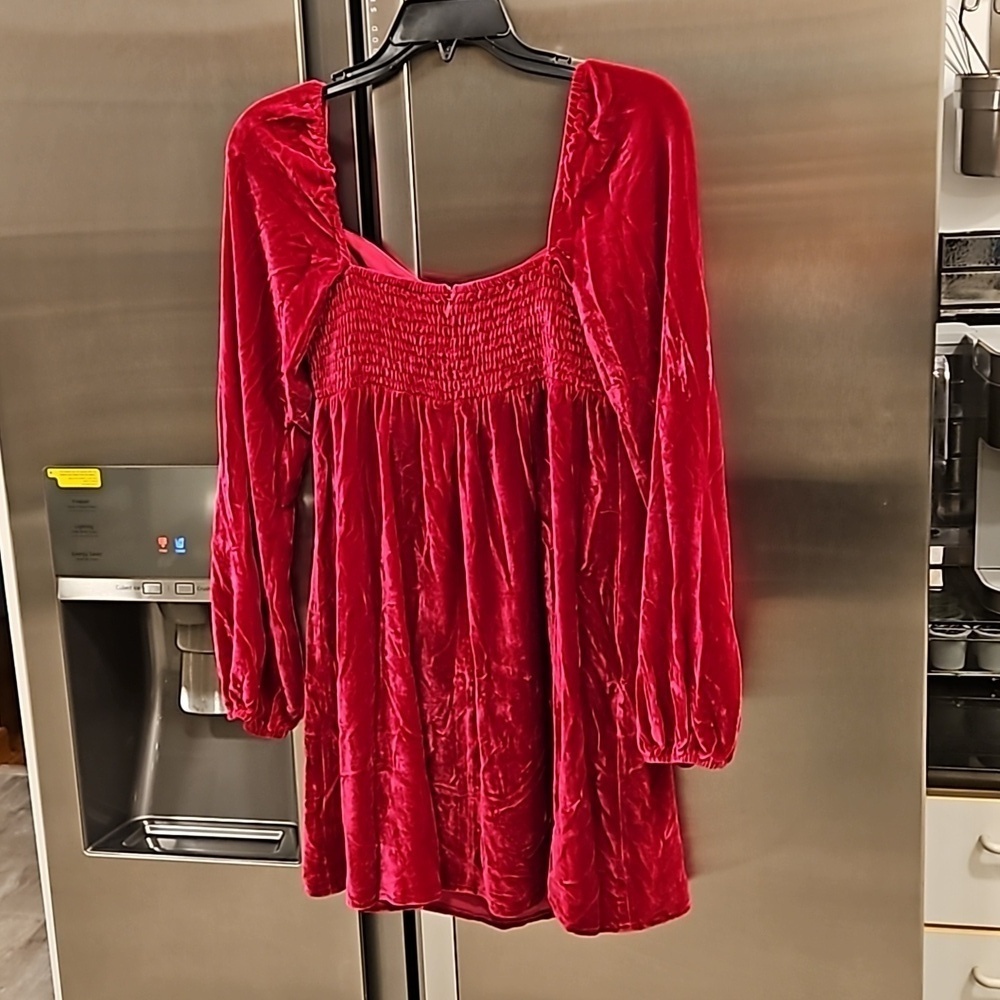 💕REFORMATION💕 Chestnut Velvet Babydoll Dress ~ Rhubarb Red 4 NWOT - Picture 9 of 14